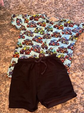 Blue Monster Truck Graphic Tee with Black Shorts Kids Matching Set